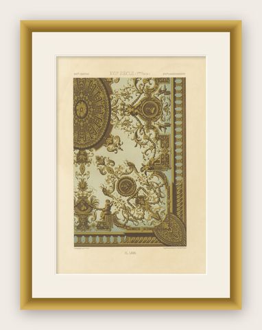 17th Century Ceiling Ornament, Baroque Interior Panel with Grotesques, ca.1869, shown framed