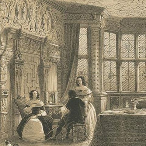 Antique Print of the Drawing Room of Crewe Hall by Nash, circa 1870, close-up 2