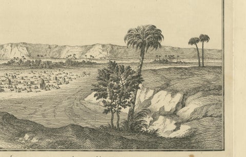 Tombs near Esna, Egypt, Nile Landscape by Norden, Copper Engraving 1755, close-up 6