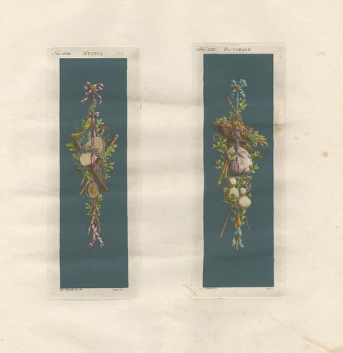 Antique Architecture Print of Ornaments 'Musica & Pastorale' by Albertolli, view 4
