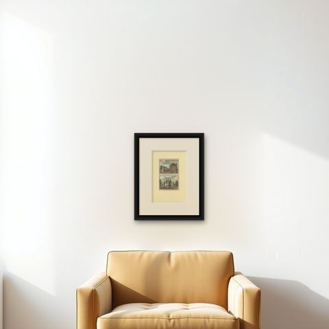 Antique Print with Two Views of a Castle in Meern, The Netherlands, c.1750, shown framed on a wall, true to size