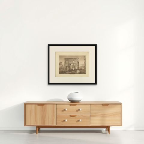 Antique Print of the Arch of Constantine by Abbot, 1820, shown framed on a wall, true to size