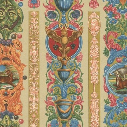 Pl. 52 Antique Print of Renaissance Ornaments by Racinet, circa 1890, close-up 1