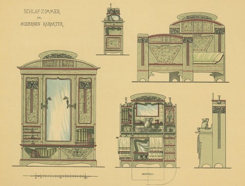 Pl. 29 Antique Print of Bedroom Furniture by Kramer, circa 1910, view 2