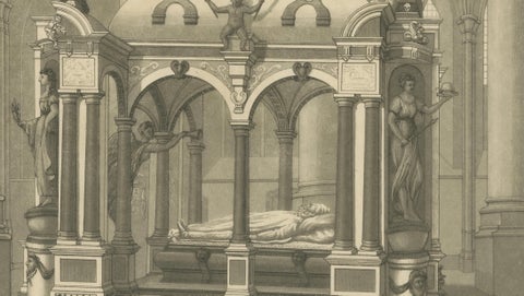 William the Silent Tomb, Antique Delft Nieuwe Kerk Engraving c.1840, close-up 3