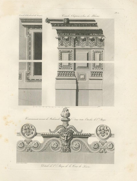 Antique Louvre Architectural Ornament Engraving, French Neoclassical, 1803, close-up 1