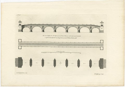 Antique Design for a New Bridge Across the Thames at Westminster, London, 1725, view 2