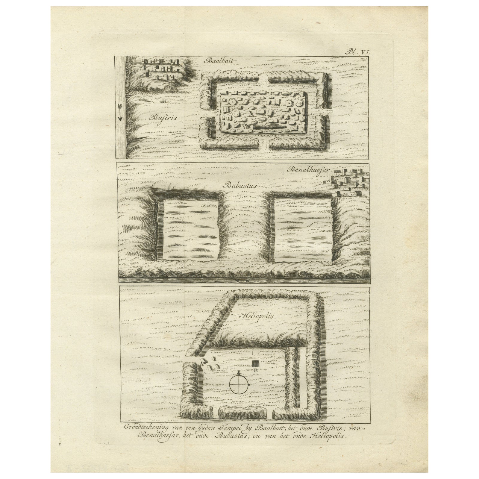 Ancient Temple and Ruin Plans, Egypt, Baalbek, Bubastus, Heliopolis 1776