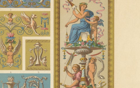 Renaissance Ornament Panel with Mythological Figures & Scrollwork, ca. 1869, close-up 4