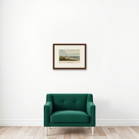 View of Dover Castle Atop the Cliffs in the Background, England, 1818, shown framed on a wall, true to size
