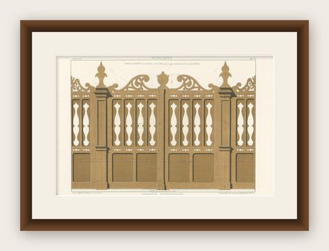 Architecture Print of Woodwork of an Entry Door by Delarue, circa 1880, shown framed