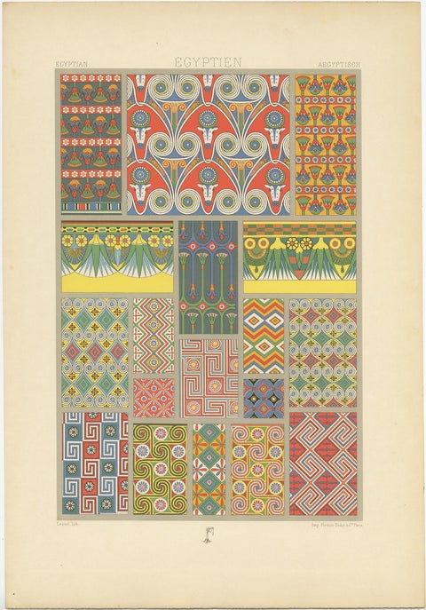 Pl. 3 Antique Print of Egyptian Painted Tomb Ceiling by Racinet, 'circa 1890', view 3