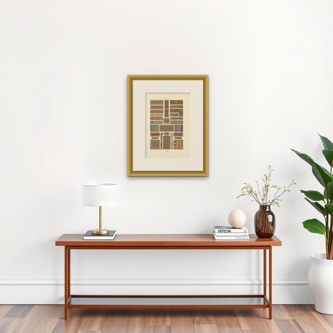 Celtic Knotwork and Borders, Antique Print of Interlacing Patterns, c.1869, shown framed on a wall, true to size