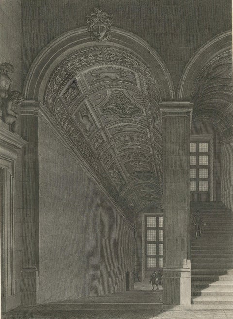 Antique Institut de France Grand Staircase Interior Print, Baltard 1803, close-up 2