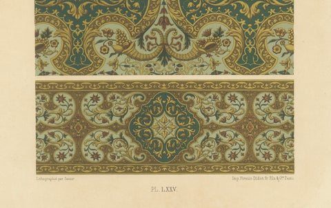 17th Century Baroque Ornament Print, Rich Gold and Green Decorative Motif, close-up 2