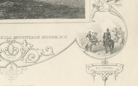 Catskill Mountain House, Antique Engraving, New York View c1830, close-up 4