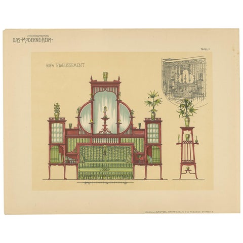 Antique Print of a Sofa and Furniture by Kramer, circa 1910