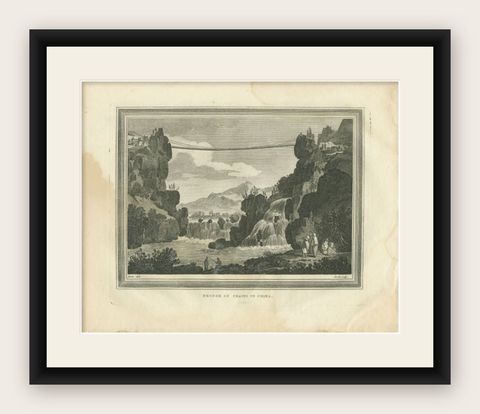 Antique Print of the Luding Bridge by Scott, c.1830, shown framed