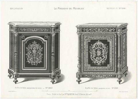 Set of 3 Antique Furniture Prints of Buffets and a Vitrine by Quetin, view 2