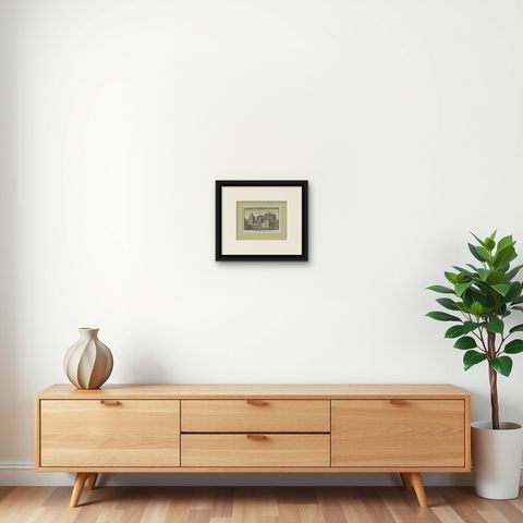 Old Print of Kronenburg Castle Near Loenen, Utrecht, Holland, 1730, shown framed on a wall, true to size