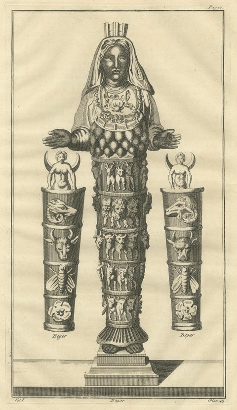 Diana of the Ephesians Antique Engraving, Montfaucon Antiquité Expliquée 1721, close-up 1
