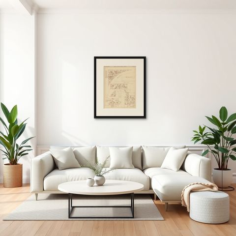 Pl. 74 Antique Print of Furniture Details by Kramer, circa 1910, shown framed in a room, true to size