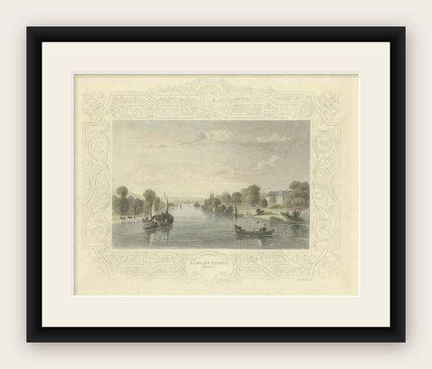 Antique Print of Fawley Court and the River Thames by Tombleson, 1834, shown framed