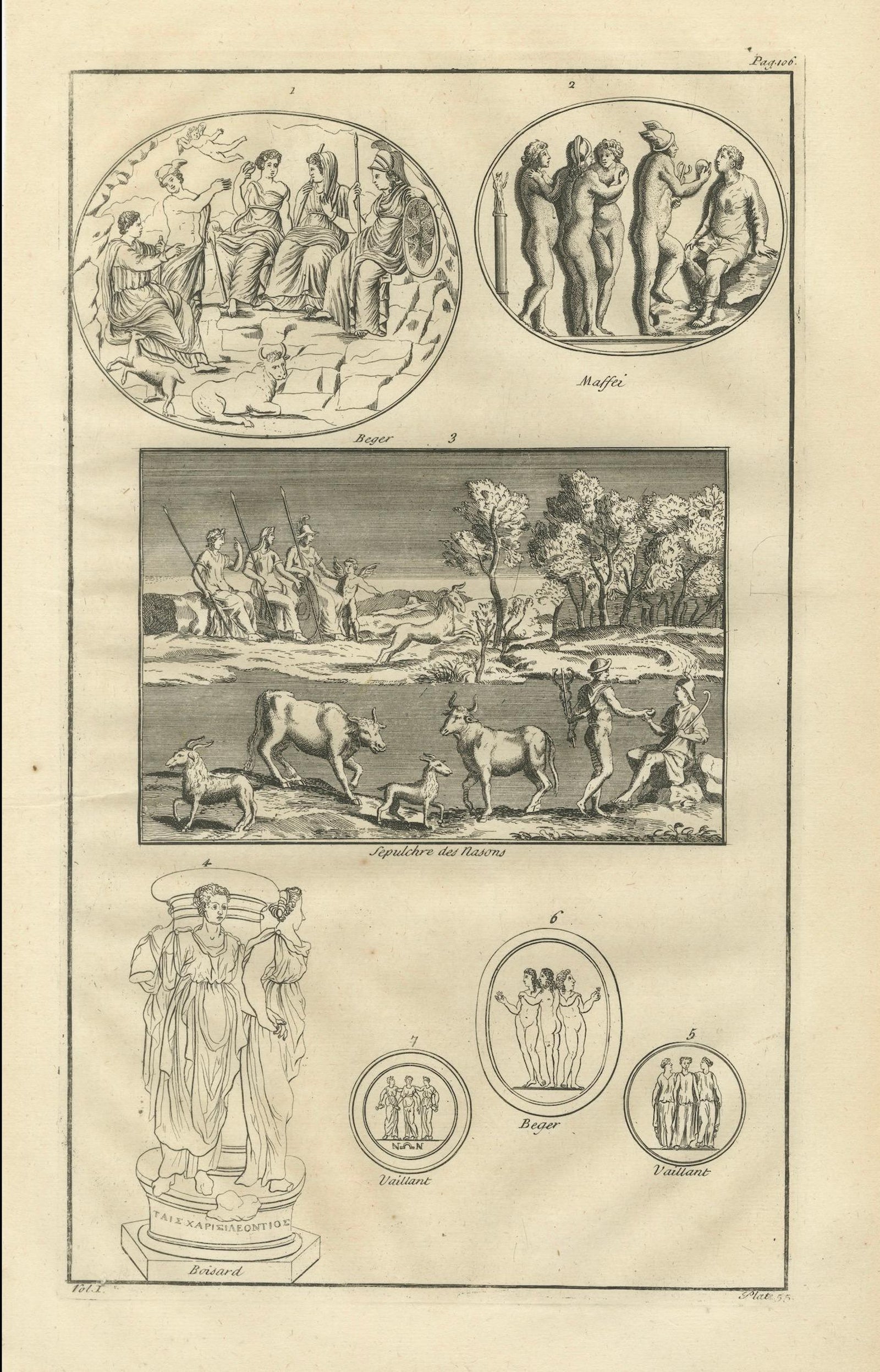 Classical Antiquities Engraving, Sepulchrum des Nasonii, Montfaucon 1721