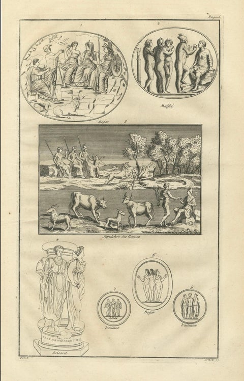 Classical Antiquities Engraving, Sepulchrum des Nasonii, Montfaucon 1721