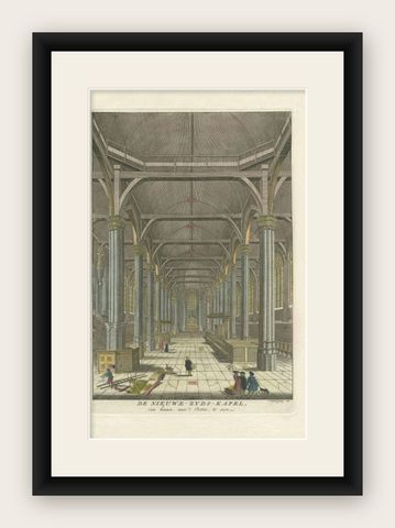 Antique Print of the Interior of the 'Nieuwezijds Kapel' by Goeree, 1765, shown framed