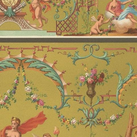 Pl. 91 Antique Print of XVIIIth Century Ornaments by Racinet, circa 1890, close-up 1
