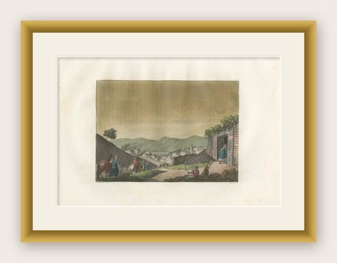 Antique Print of the Tomb of Lazarus by Ferrario '1831', shown framed