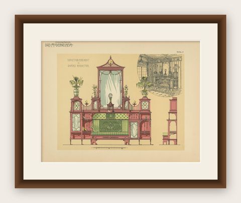 Pl. 17 Antique Print of a Sofa and Furniture by Kramer 'circa 1910', shown framed