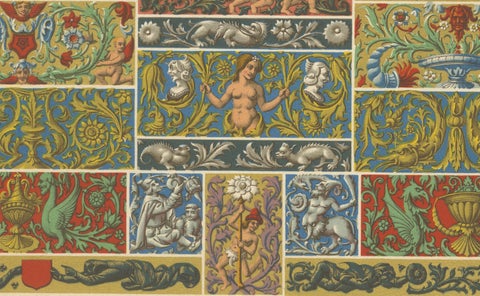 Renaissance Decorative Friezes, Grotesques, Cherubs & Heraldry, Plate LI, 1869, close-up 2