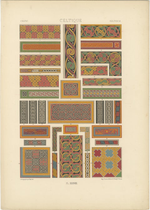 Set of Three Medieval, Celtic & Renaissance Ornament Chromolithographs, 1873, view 4
