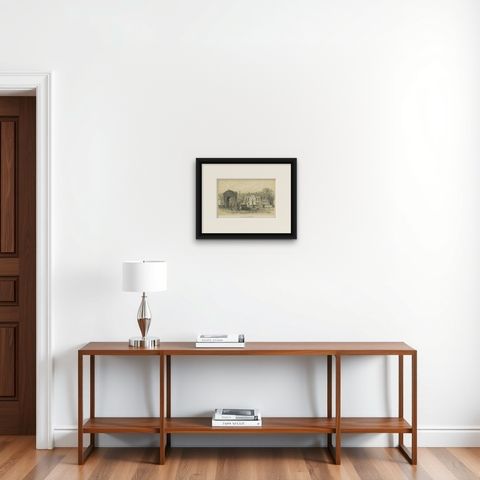 Antique Print of Huis Diepenheim Castle Near Deventer in Holland, 1875, shown framed on a wall, true to size