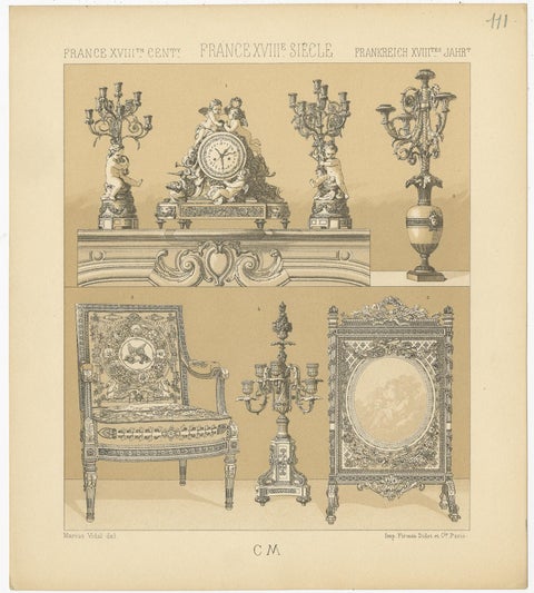 Pl 111 Antique Print of French 18th Century Decorative Objects by Racinet, view 3