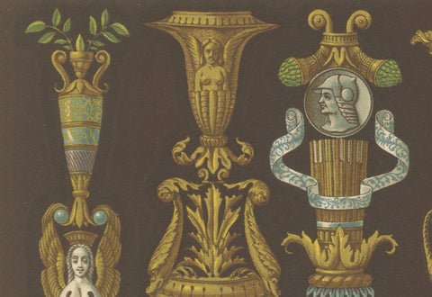 Renaissance Ornament Print, 16th-Century Candlestick and Urn Designs, 1869, close-up 1