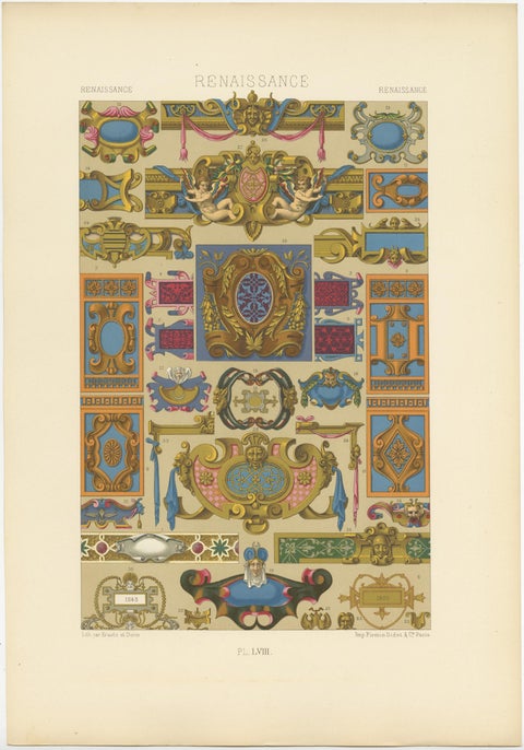 Pl. 58 Antique Print of Renaissance Ornaments by Racinet (c.1890), view 3