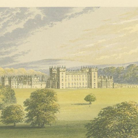 Floors Castle Estate View, Scottish Castle Landscape Engraving, c1850, close-up 4