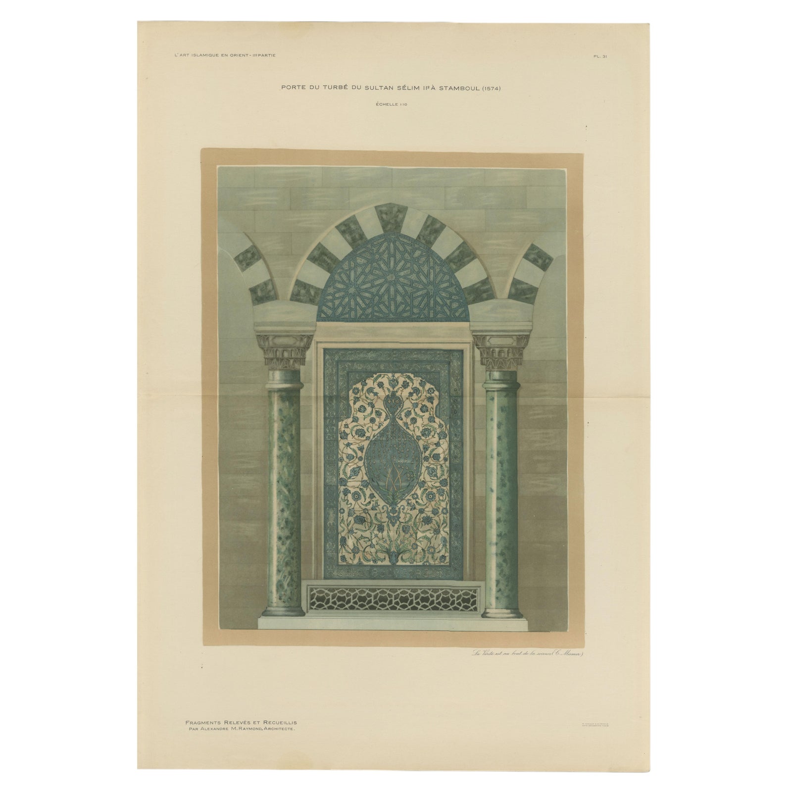 Antique Ottoman Iznik Tile Panel Print, Tomb of Sultan Selim II, Istanbul, 1924