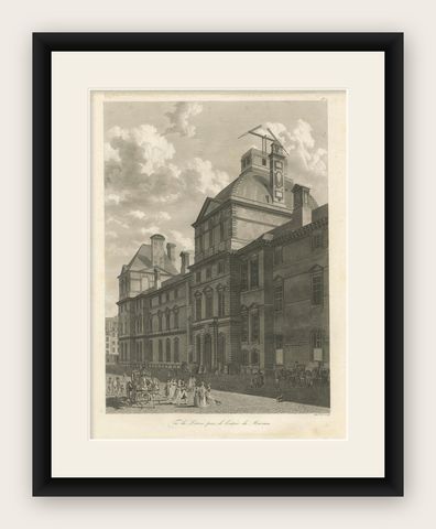 Antique Louvre Museum Entrance Engraving, Paris Architectural View, French, 1803, shown framed