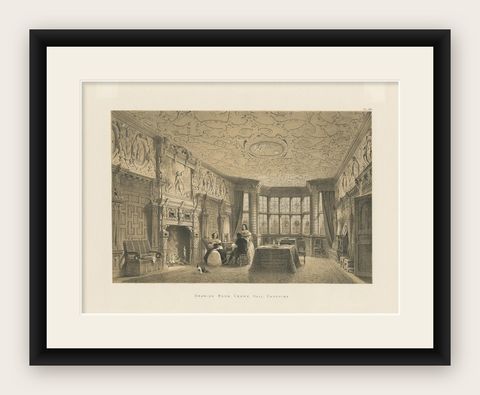 Antique Print of the Drawing Room of Crewe Hall by Nash, circa 1870, shown framed