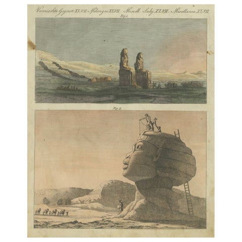 1805 Handcolored Engraving of Egyptian Monuments from Bertuch's "Bilderbuch"