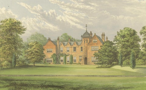 Lea Country House View, Victorian English Estate Landscape Engraving, c.1850, close-up 1