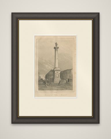 Antique Print of Nelson’s Monument in Montreal, 19th Century Canada Scene, shown framed