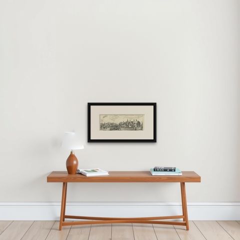 Antique Print of a House in Hampton Wick, 1890, shown framed on a wall, true to size