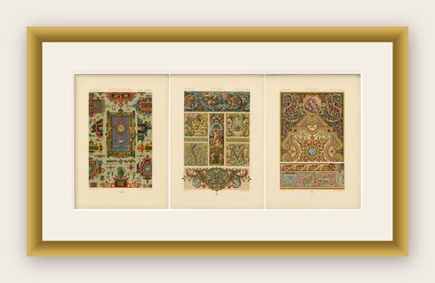 Three Monumental Renaissance Ornament Chromolithographs by Albert Racinet, 1873, shown framed