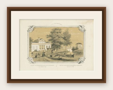 Antique Print of the 'Oorsprong' Estate in Utrecht by Huygens, c.1860, shown framed