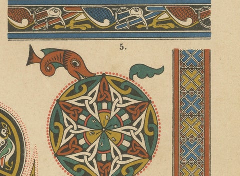 Celtic Manuscript Illumination Print by H. Dolmetsch, Germany ca. 1887, close-up 1